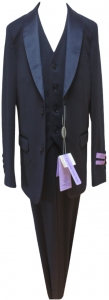 BOYS 3PC. SUITS STRECH FABRIC W/ SATIN SHALL (DARK NAVY)